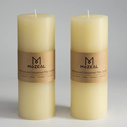 MOZEAL 3" x 8" Hand-Poured Unscented Large Candle,Smokeless Rustic Pillar Candle Set of 2,Slow Burn,No Drip,Approx 150 Hours Burning,Wedding,Dinner,Christmas and Home Decorative,Tall Ivory Candle - Image 1