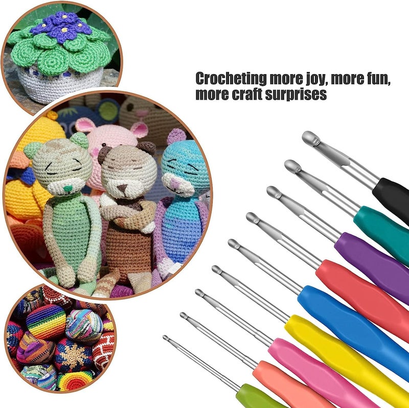 RangTeq 9pcs Crochet Hooks Set Aluminium Soft Grip Rubber Handle Needles Craft Yarn Sewing Tools (2mm/2.5mm/3mm/3.5mm/4mm/4.5mm/5mm /5.5mm/6mm) - Image 4