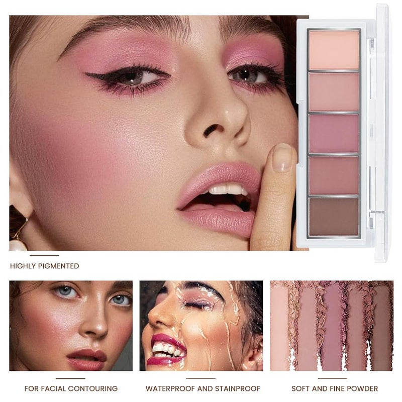 evpct 5 Colors Matte Pink Eyeshadow Makeup Palette, Nude Pink Rose Mauve Brown Cocoa Neutral Matte Cream Mini Eye Shadow Palette Makeup for Older Women Blue Green Eye, Blush Contour Palettes sombras de ojos - Image 2