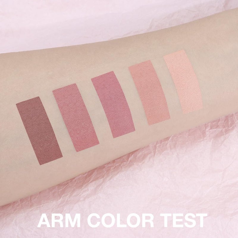 evpct 5 Colors Matte Pink Eyeshadow Makeup Palette, Nude Pink Rose Mauve Brown Cocoa Neutral Matte Cream Mini Eye Shadow Palette Makeup for Older Women Blue Green Eye, Blush Contour Palettes sombras de ojos - Image 3