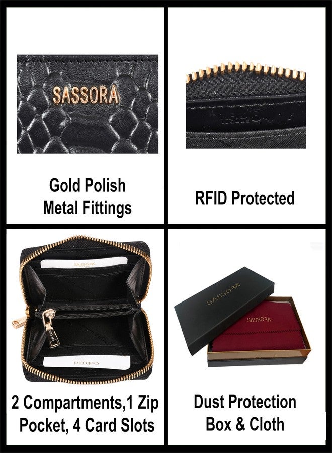 Sassora Premium Leather RFID Small Wallet for Ladies (Black) - Image 3