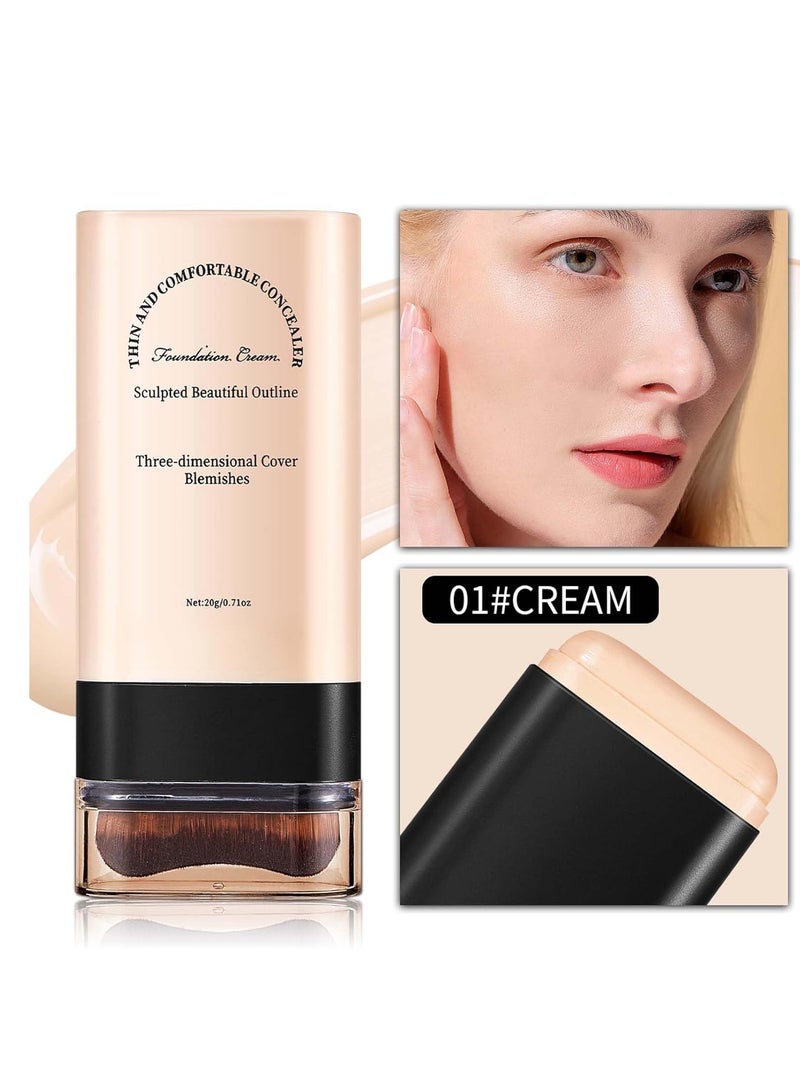 TVLV Full Coverage Foundation Stick, Multi-Purpose Foundation Stick, Cream Foundation Makeup with Brush, Double Head Longwear Concealer and Contour Stick, Waterproof, Natural Matte Makeup Finish (01Cream) - Image 3