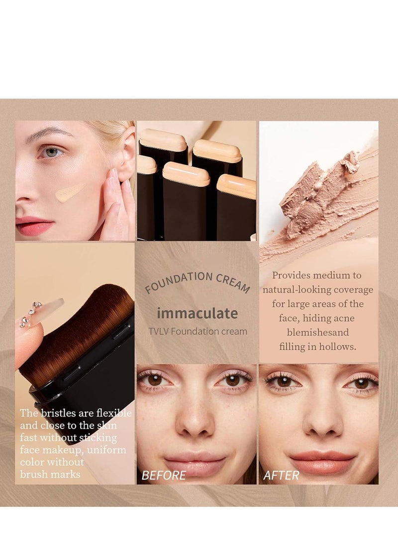 TVLV Full Coverage Foundation Stick, Multi-Purpose Foundation Stick, Cream Foundation Makeup with Brush, Double Head Longwear Concealer and Contour Stick, Waterproof, Natural Matte Makeup Finish (01Cream) - Image 5