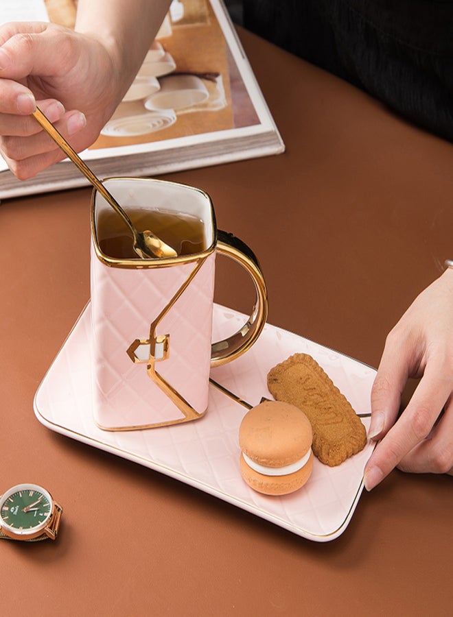 Special Handbag-Shaped Coffee Mug Set with Saucer & Spoon 310ML Coffee Cup Ceramic Tea Cup Birthday Festival Gift for Mom Grandmom Wife Girlfriend - Image 4