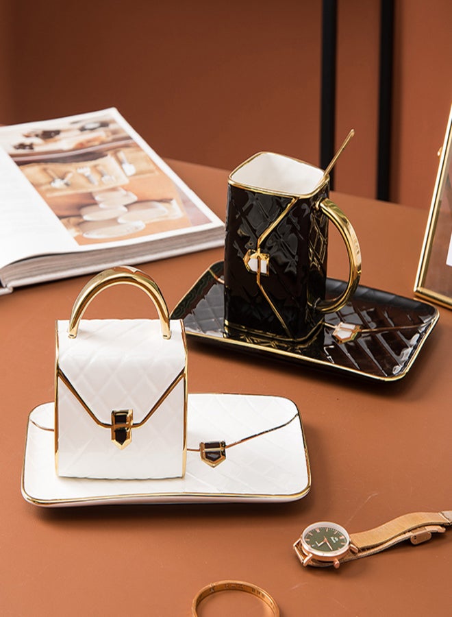 Special Handbag-Shaped Coffee Mug Set with Saucer & Spoon 310ML Coffee Cup Ceramic Tea Cup Birthday Festival Gift for Mom Grandmom Wife Girlfriend - Image 5
