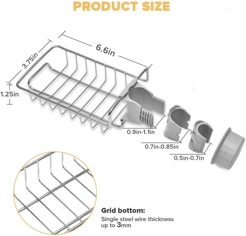 Woffely Deck Mount Faucet Storage Racks Adjustable Sink Rag Sponge Draining Rack Kitchen Bathroom Soap Storage Holders Hanging Shelves, Stainless Steel Sink Candy Organizer For Soap (1Pc's) - Image 5