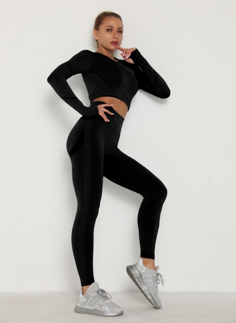 Loquat High Waist Tight-Fitting Sports Set Black  - Image 1