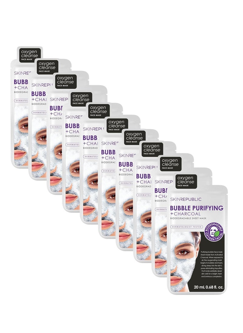 SKIN REPUBLIC - Face Mask Sheet (10 Masks) – Bubble Purifying Serum with Charcoal, Apple & Tea Tree, Fights Pimples, Minimizes Pores, Removes Blackheads, Controls Oil, Exfoliates & Brightens Skin - Image 1