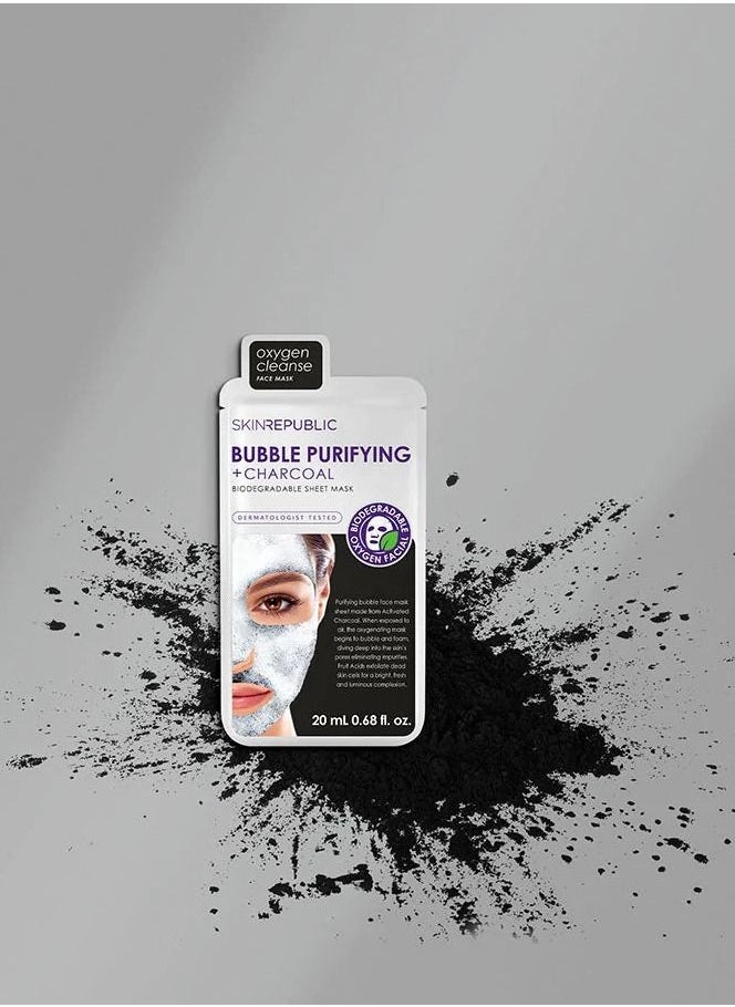 SKIN REPUBLIC - Face Mask Sheet (10 Masks) – Bubble Purifying Serum with Charcoal, Apple & Tea Tree, Fights Pimples, Minimizes Pores, Removes Blackheads, Controls Oil, Exfoliates & Brightens Skin - Image 1