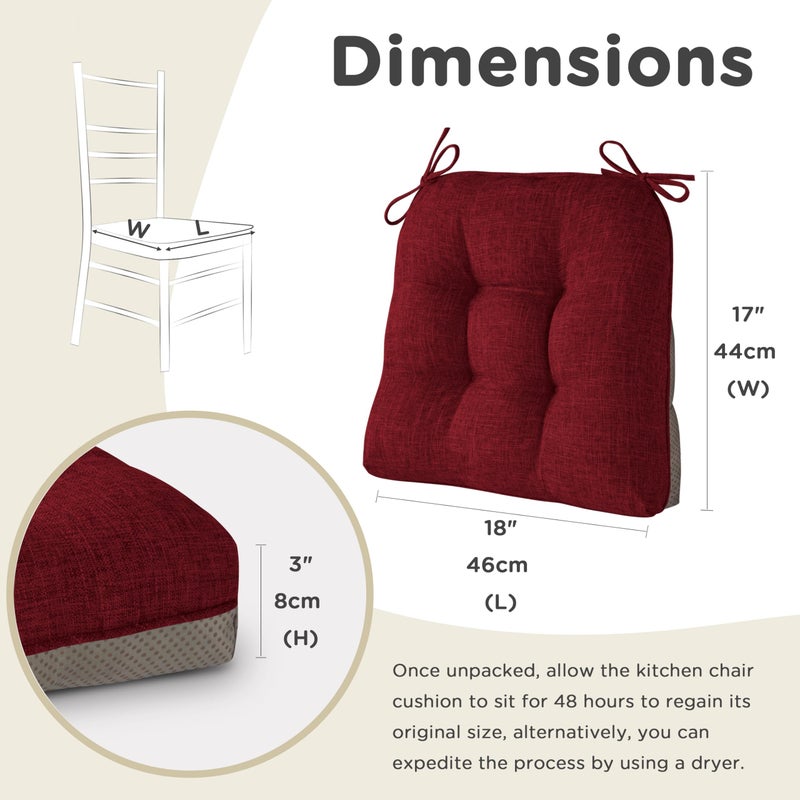 AddGrace Chair Cushions for Dining Chairs Set of 1 Kitchen Seat Cushions with Ties and Non Slip Backing Tufted Indoor Seat Pad for Kitchen Dining Room 18" x 17" x 3" Burgundy - Image 2