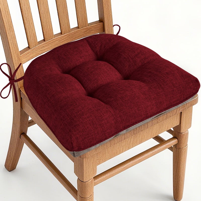 AddGrace Chair Cushions for Dining Chairs Set of 1 Kitchen Seat Cushions with Ties and Non Slip Backing Tufted Indoor Seat Pad for Kitchen Dining Room 18" x 17" x 3" Burgundy - Image 1
