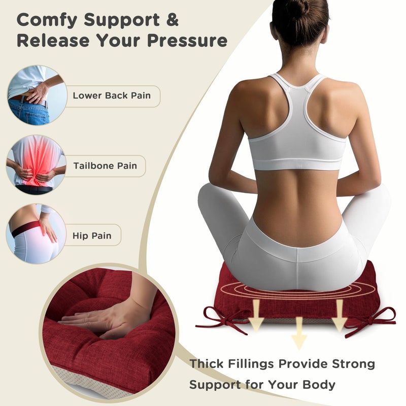 AddGrace Chair Cushions for Dining Chairs Set of 1 Kitchen Seat Cushions with Ties and Non Slip Backing Tufted Indoor Seat Pad for Kitchen Dining Room 18" x 17" x 3" Burgundy - Image 4