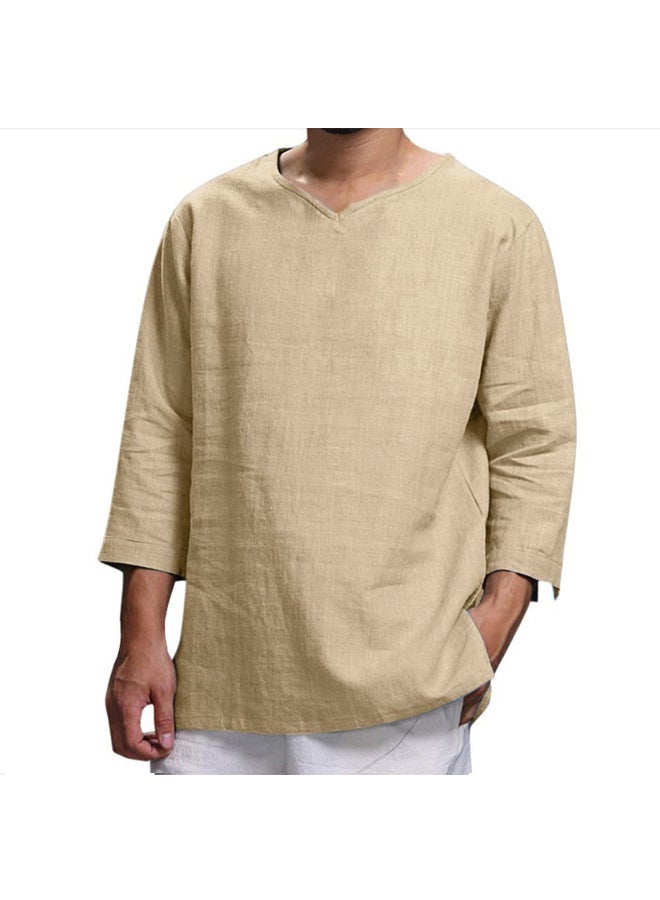 Men Solid Loose T-Shirt V Neck Shirt - Image 2