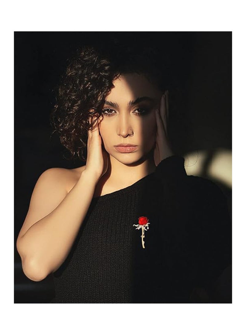 Excefore Rose Flowers Brooches Pins Women's Fashion Crystal Pins Tulip Brooch Alloy Rhinestone Leaf Brooch, Lapel Pins Dress Suit Bouquet Ceremony Accessories Jewelry, 2PCS - Image 4