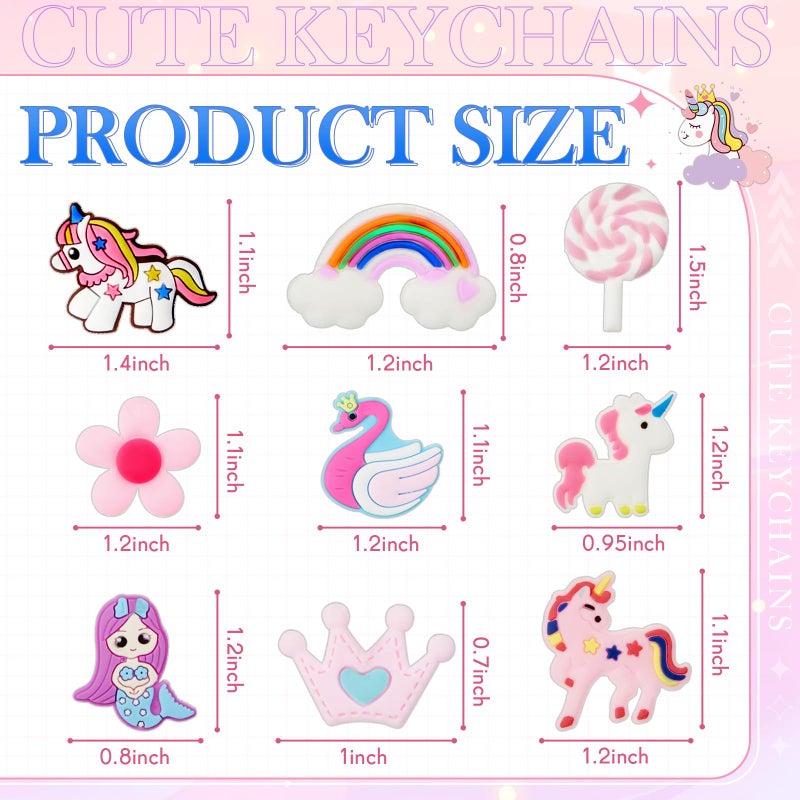 Batiyeer 36 Pack Sweet Valentines Keychains Bulk, Pink Mermaid Unicorn Backpack Rainbow Key Chains, Birthday Party Favor Gifts Goodie Bag Stuffers for Party Decoration Supplies - Image 2