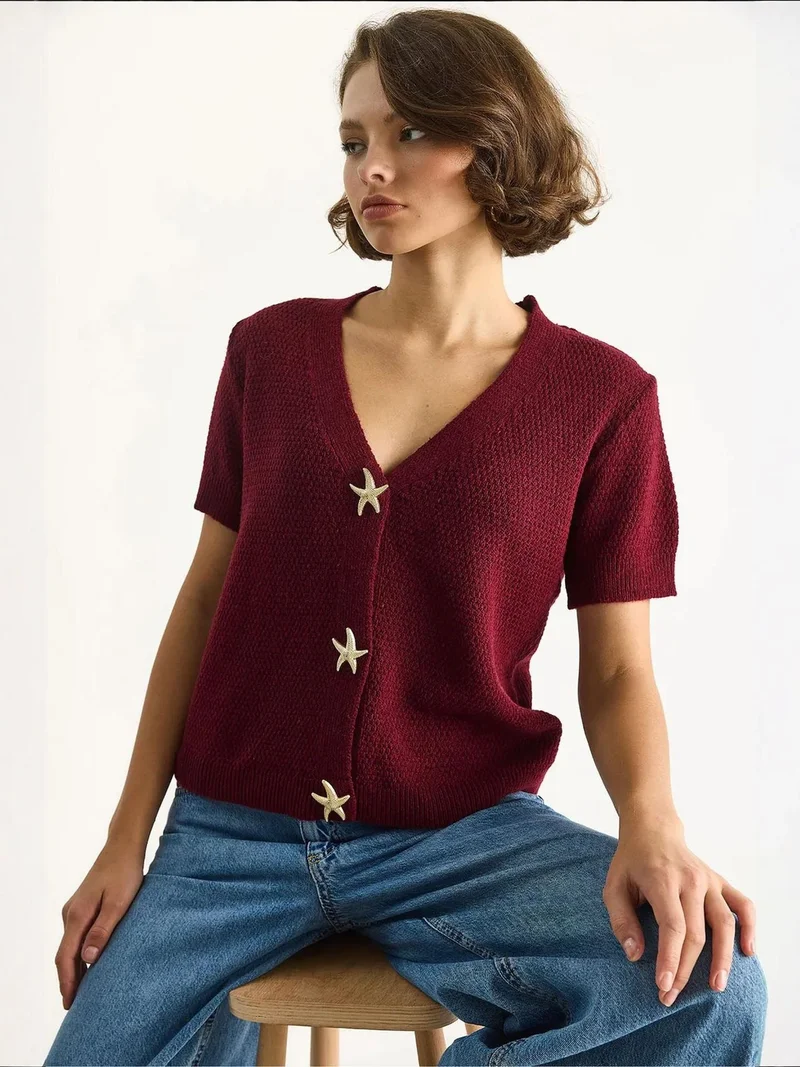 Bianco Lucci LUCCI V-Neck Cardigan with Button Detail