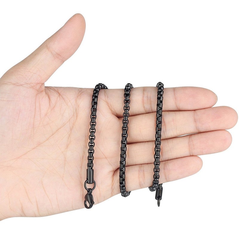 FOSIR Mens Womens 4mm Stainless Steel Black Rolo Chain Necklace, Round Box Chains for Men (30 Inch) - Image 3