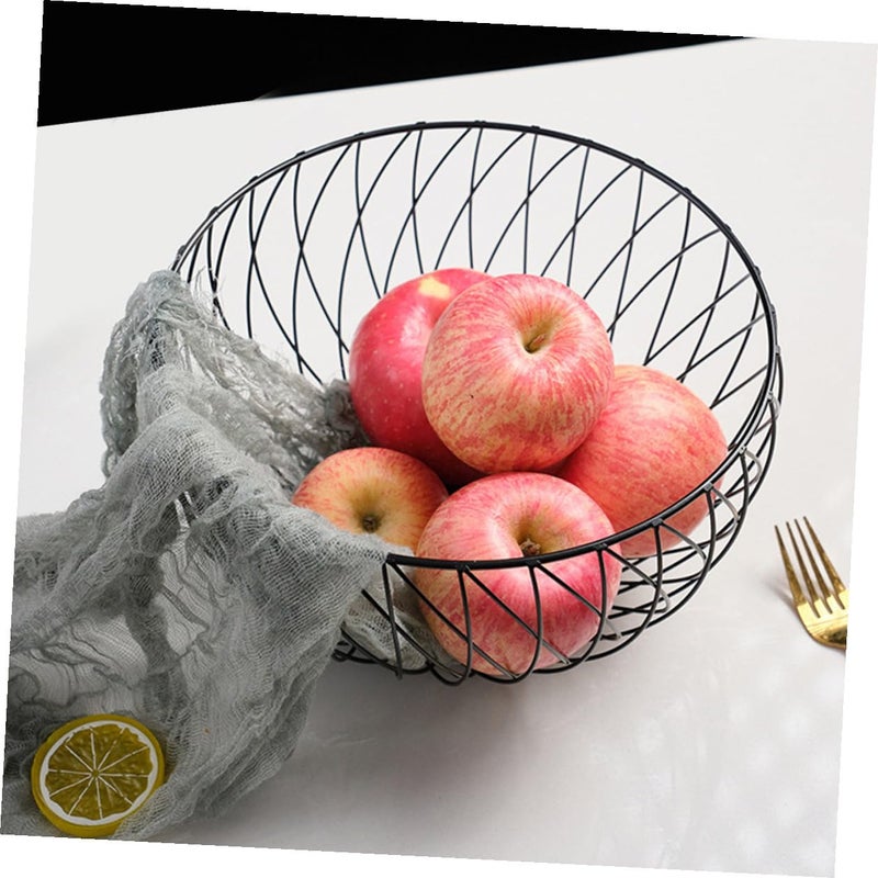 سلة فواكه معدنية مفرغة سوداء مستديرة صينية وجبات خفيفة وعاء تخزين سطح المطبخ - Image 5