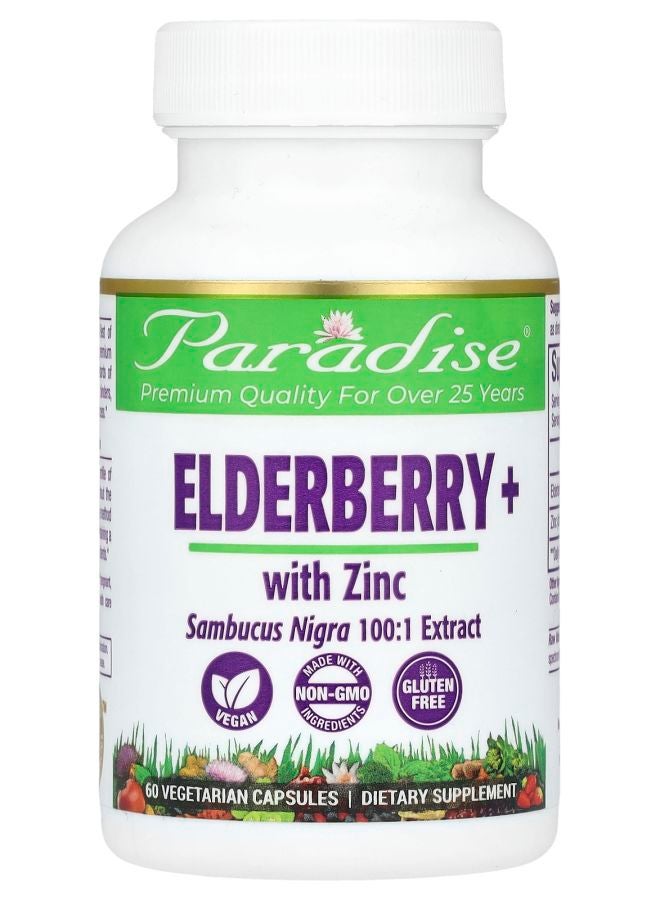 Paradise Herbs Elderberry+ with Zinc 60 Vegetarian Capsules