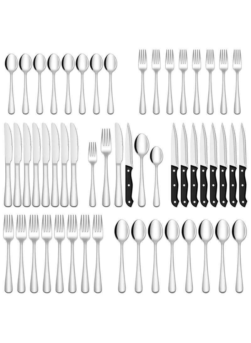 DAMAL 48 Pieces Stainless Steel Cutlery Set, Home Kitchen Tools, 8 Dinner Forks, 8 Salad Forks, 8 Dinner Knives, 8 Steak Knives, 8 Dinner Spoons, 8 Tea Spoons  - Image 1