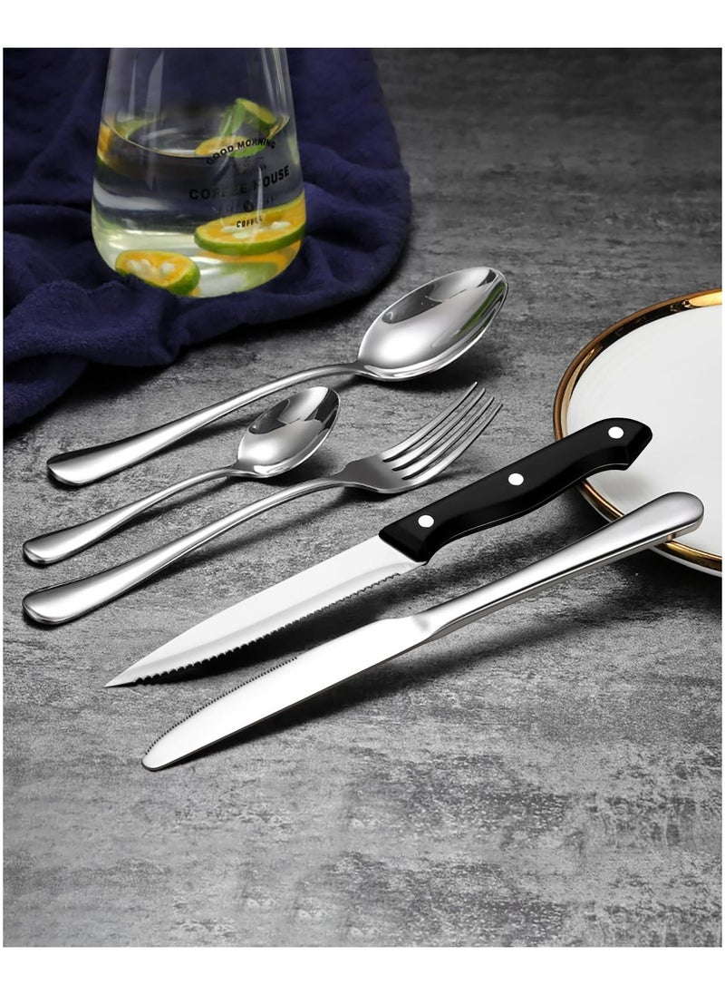 DAMAL 48 Pieces Stainless Steel Cutlery Set, Home Kitchen Tools, 8 Dinner Forks, 8 Salad Forks, 8 Dinner Knives, 8 Steak Knives, 8 Dinner Spoons, 8 Tea Spoons  - Image 4