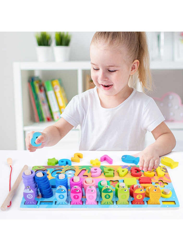 "Montessori Counting Board: Comprehensive Educational Toy, Sensory Fishing Games, Wooden Geometric Shapes Playset to Develop Your Child's Skills (1x6)."  - Image 2