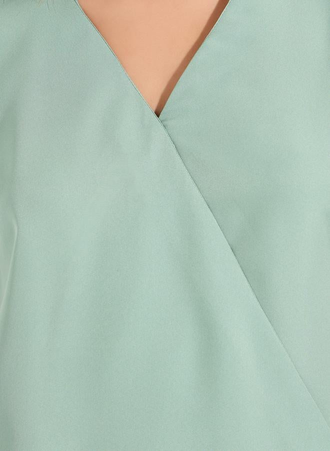 Styli Solid Mock Wrap Top with Short Sleeves - Image 3