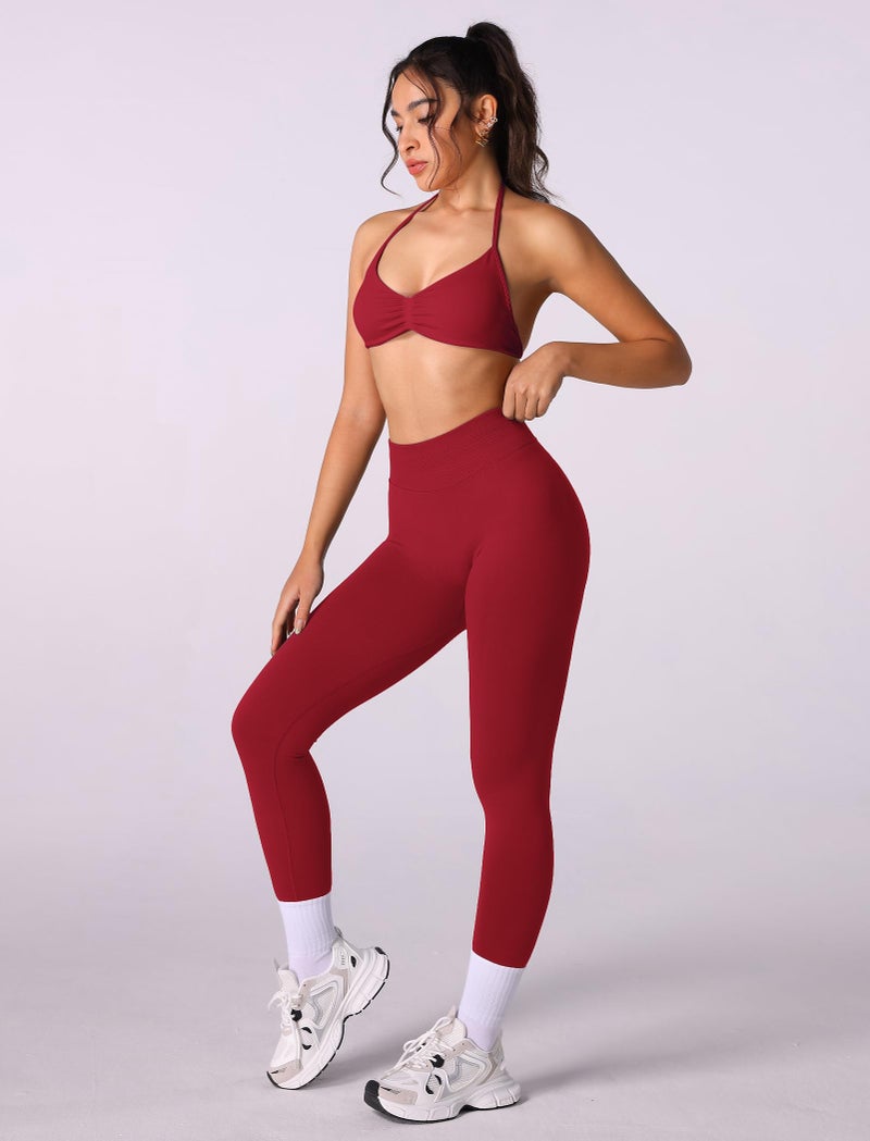 ABOCIW Workout Sets for Women 2 Piece Impact Strappy Sports Bra Scrunch Butt Lifting High Waist Leggings Sets Active Wear Gym Yoga Outfits Wide Red X-Small - Image 4