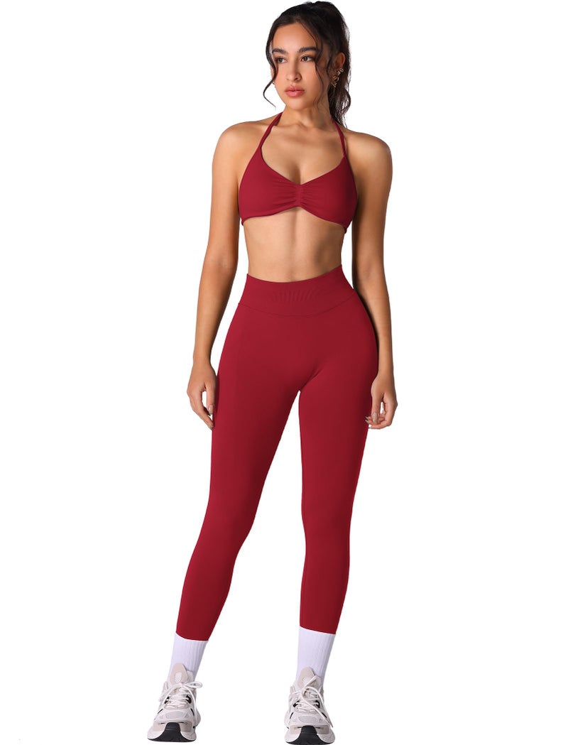 ABOCIW Workout Sets for Women 2 Piece Impact Strappy Sports Bra Scrunch Butt Lifting High Waist Leggings Sets Active Wear Gym Yoga Outfits Wide Red X-Small - Image 1