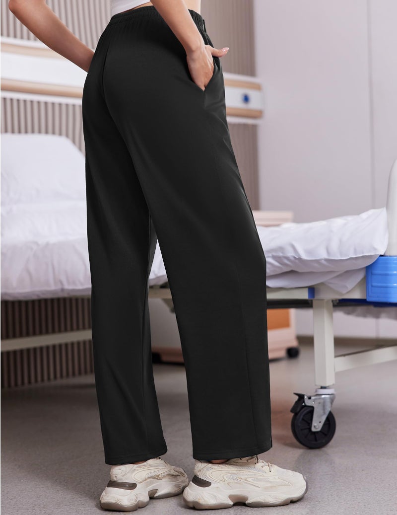 Deyeek Tear Away Pants for Women Side Slit Snap Sweatpants Loose Fit Post Surgery Casual Adaptive Clothing with Pockets Black - Image 2