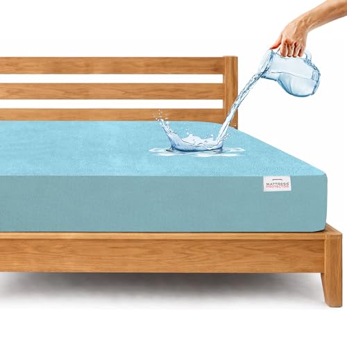 Mattress Protector King Size (78x84 Inch) Premium Waterproof – Ultra Soft Terry Cotton Feel, Breathable & Hypoallergenic Fitted Bed Sheet with Elastic Skirting, Blue - Image 1