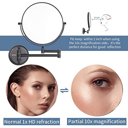 DOWRY Wall Mounted Magnifying Makeup Mirror with 10x Magnification, Oil Rubbed Bronze, 8 Inch Double-Sided Swivel Makeup Mirror Wall, 12 Inch Extension - Image 2