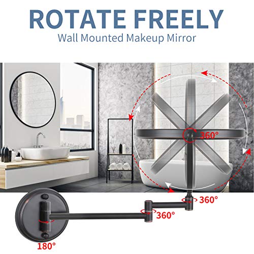 DOWRY Wall Mounted Magnifying Makeup Mirror with 10x Magnification, Oil Rubbed Bronze, 8 Inch Double-Sided Swivel Makeup Mirror Wall, 12 Inch Extension - Image 3