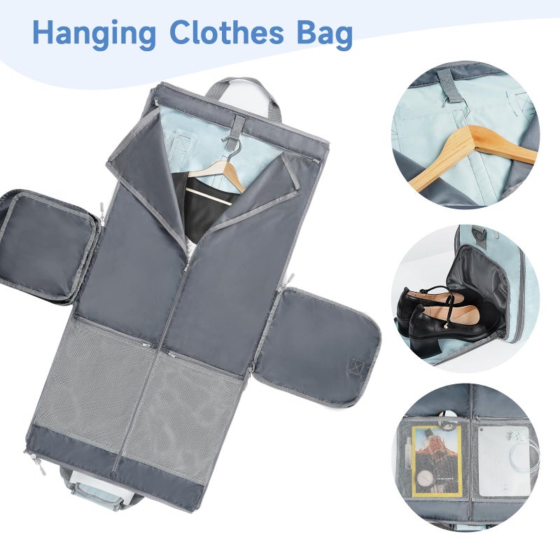 Ytonet â€ŒYtonet Foldable Garment Duffle Bags for Travel, Carry On Convertible Duffel Bag with Shoe Compartment & Water Resistant Fabric, 2-in-1 Hanging Suit Organizer, Mint Green - Image 3