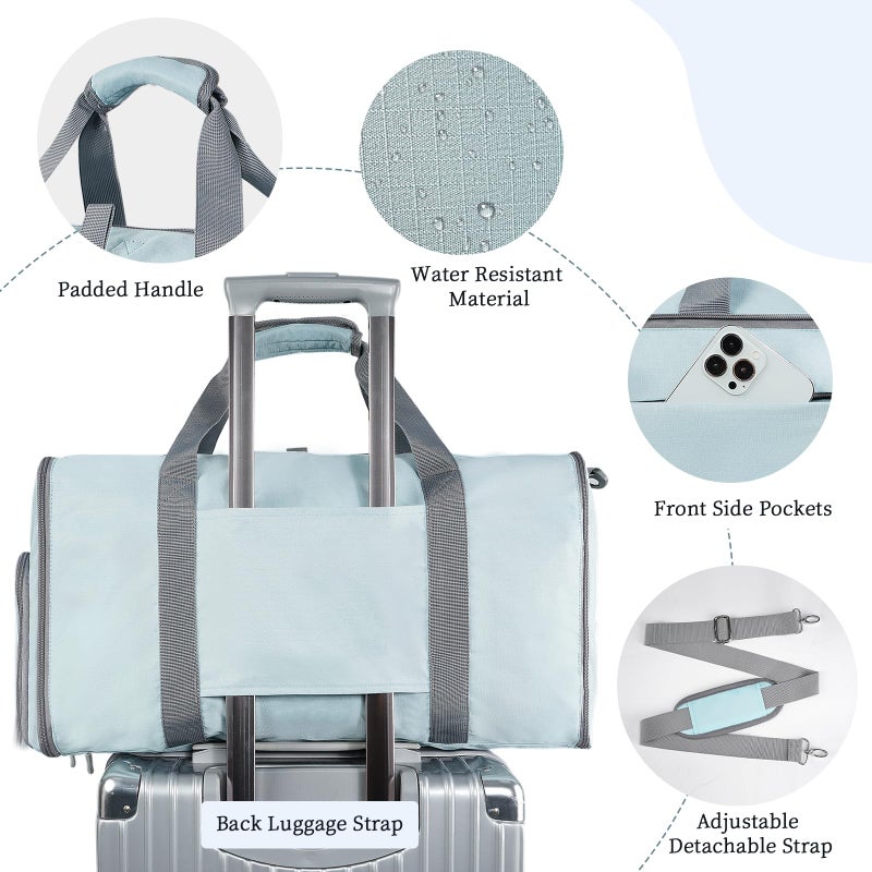 Ytonet â€ŒYtonet Foldable Garment Duffle Bags for Travel, Carry On Convertible Duffel Bag with Shoe Compartment & Water Resistant Fabric, 2-in-1 Hanging Suit Organizer, Mint Green - Image 4