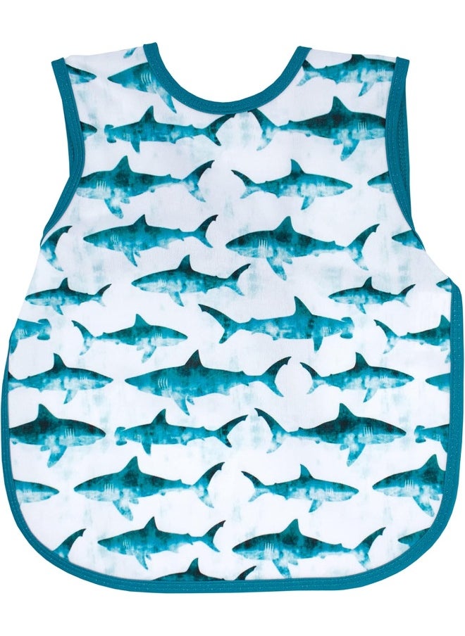 BapronBaby BapronBaby Shark Attack Bapron - No Neck Tie Safer Bib for Baby & Toddler - Soft Waterproof Stain Resistant - Machine Washable - Sz Baby/Toddler 6m-3T  - Image 1