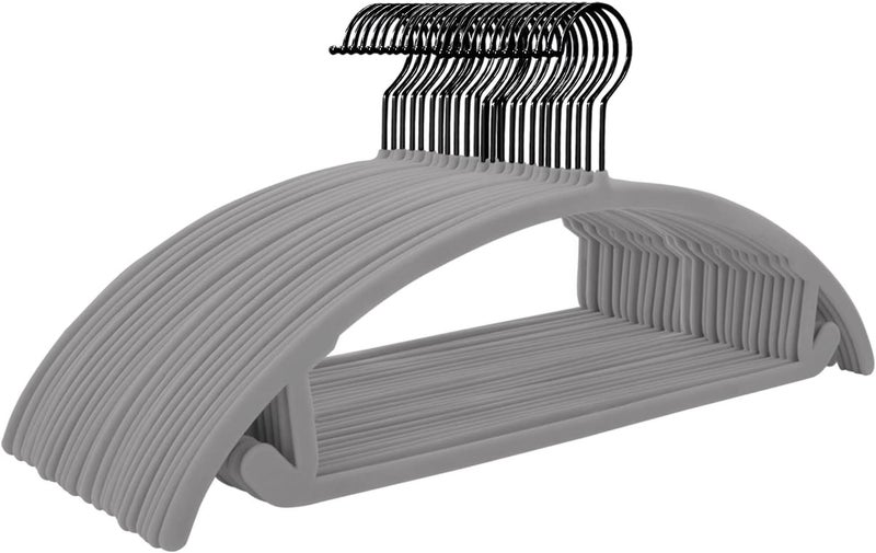 MIZGI Premium Velvet Hangers (Pack of 50) Heavy-duty- Non Slip No Shoulder Bump Suit Hangers Grey- Black Hooks,Space Saving Clothes Hangers,Rounded Hangers for Coat,Sweater,Jackets,Pants - Image 1