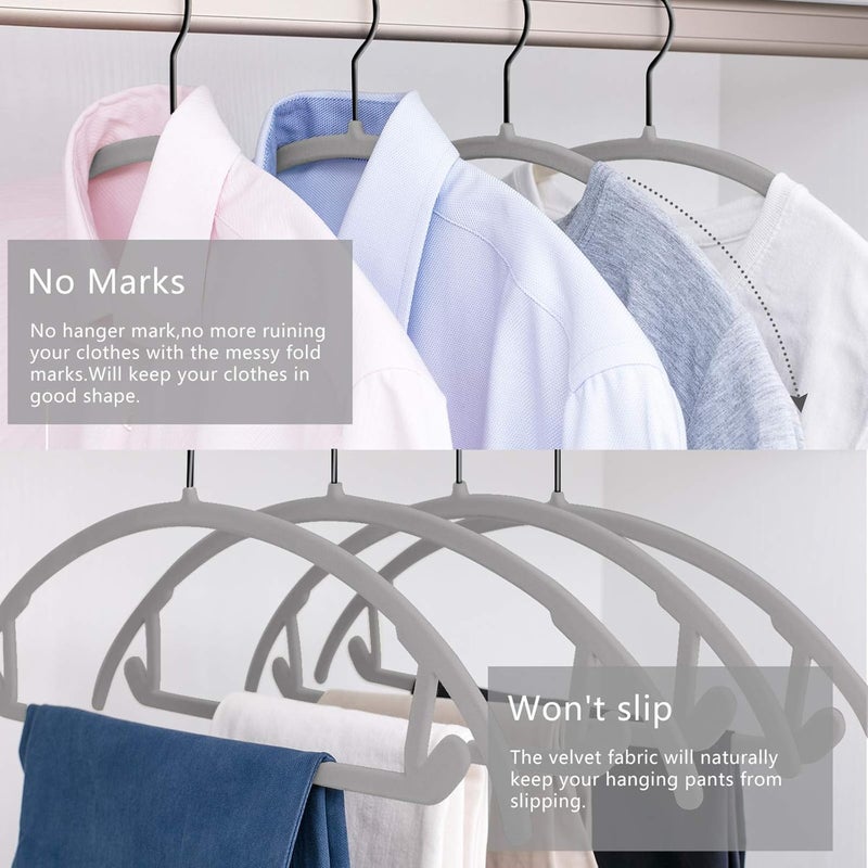 MIZGI Premium Velvet Hangers (Pack of 50) Heavy-duty- Non Slip No Shoulder Bump Suit Hangers Grey- Black Hooks,Space Saving Clothes Hangers,Rounded Hangers for Coat,Sweater,Jackets,Pants - Image 5