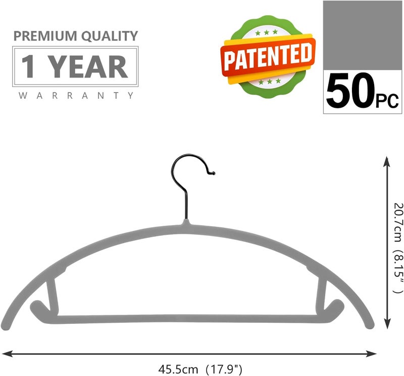 MIZGI Premium Velvet Hangers (Pack of 50) Heavy-duty- Non Slip No Shoulder Bump Suit Hangers Grey- Black Hooks,Space Saving Clothes Hangers,Rounded Hangers for Coat,Sweater,Jackets,Pants - Image 2