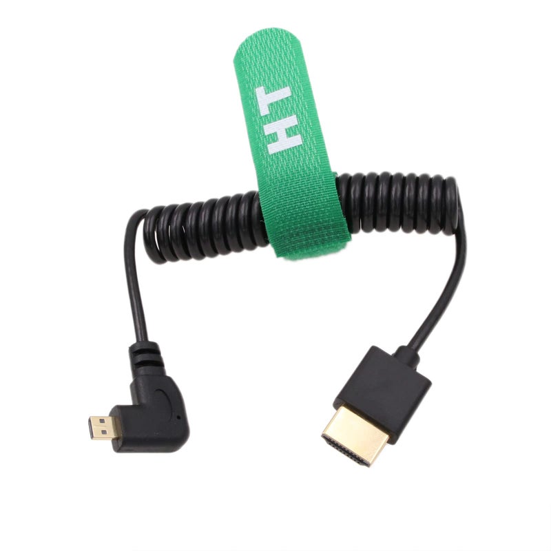 HangTon Micro HDMI 4K 60Hz 8K Right Angle HDMI Coiled Cable for Sony A6400 A7R Canon R5 R6 GH4 S5 Z50 Camera ATOMOS Ninja V Portkeys Monitor Type A D HDMI 2.1 - Image 1