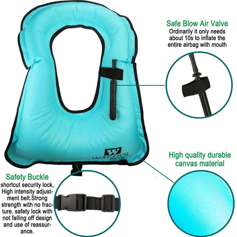 WACOOL Inflatable Snorkel Diving Swimming Scuba Vest Jacket for Adult Youth Kids (Kids, Sky Blue) - Image 4