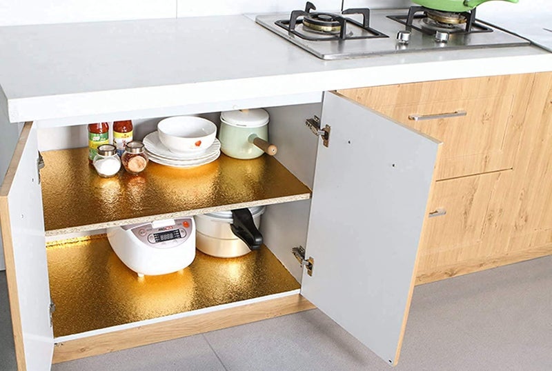 HAPPYMATES Aluminum Foil Backsplash Sticker Wallpaper Waterproof Oil Resistant for Kitchen Wallpaper Oil Proof and Waterproof Roll Walls Drawers and Shelves (12 X 48 Inch, Gold Texture) - Image 4