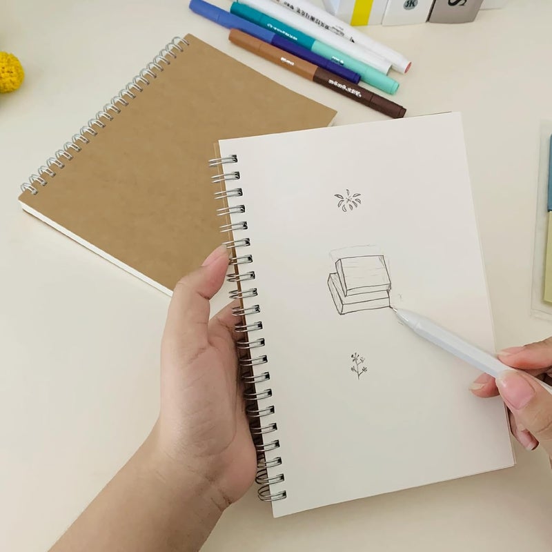 DSTELIN Premium 2Pack Sketchbooks  Soft Cover 140 Pages 70 Sheets 75 x 51 inches 100GSM Paper Brown Spiral Notebooks Set  - Image 4