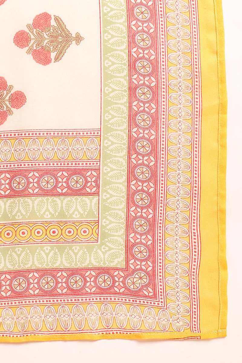 ZERESOUQ Yellow Rayon Blend Floral Printed Straight Kurta Set