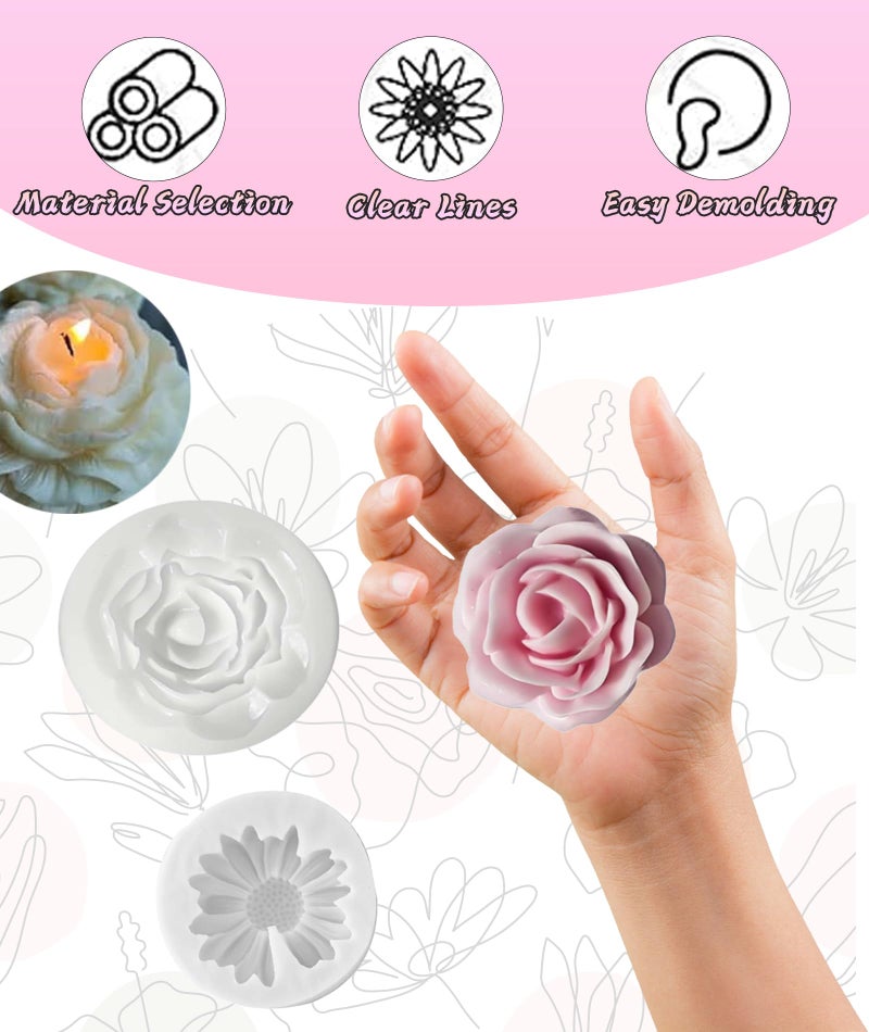OXYGLOBE 2 Pcs Candle Mould Silicone, White, Flower Shape, 3D DIY Fondant Candle, Soap Mould, Resin Art and Craft, Jelly Sugar Chocolate - Image 3