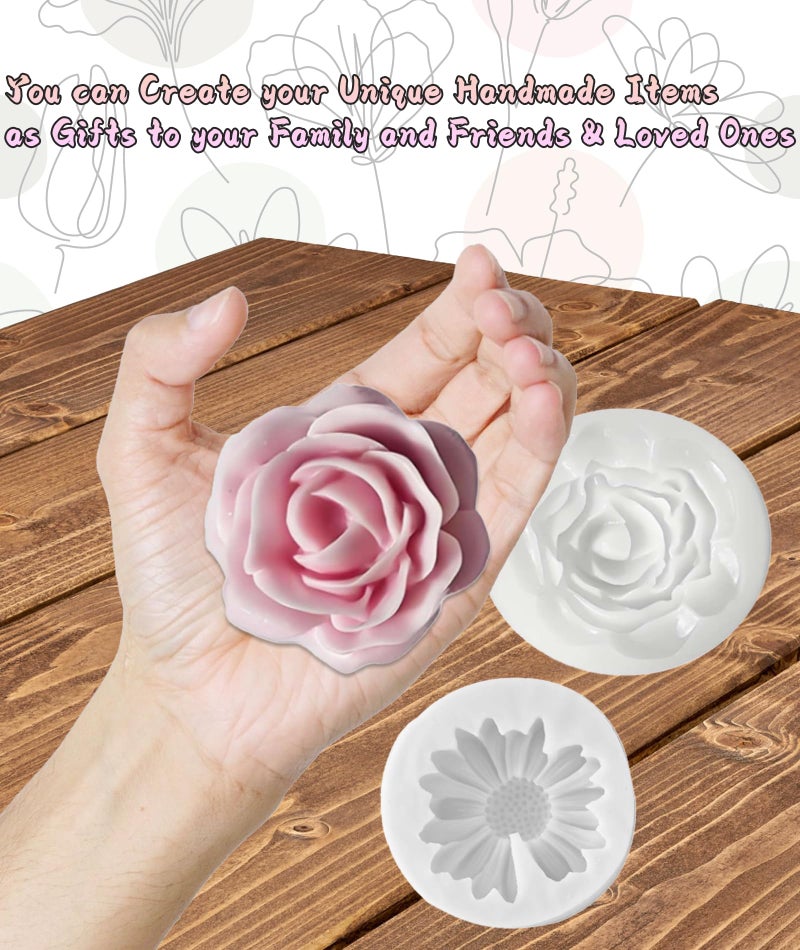 OXYGLOBE 2 Pcs Candle Mould Silicone, White, Flower Shape, 3D DIY Fondant Candle, Soap Mould, Resin Art and Craft, Jelly Sugar Chocolate - Image 2