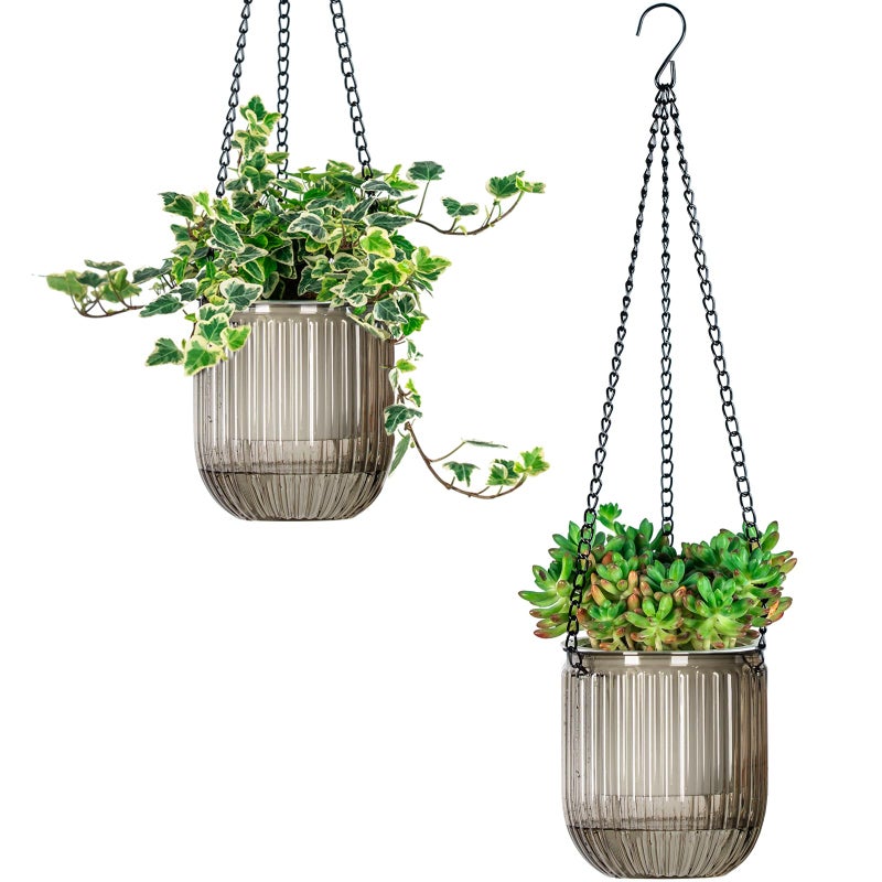 Josteve 4.5 Inch 2 Pcs Self Watering Hanging Planter Indoor Plant Pots Drainage Holes, Outdoor Small Hanging Planters Flower Pot Basket, Visible Water Level, Plant Hanger Home Decor, Gardening - Image 1