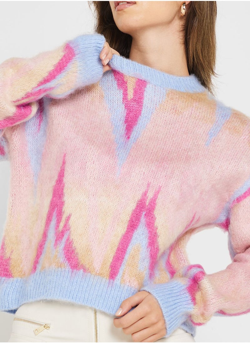 ONLY - Printed Puff Sleeve Sweater - Image 1