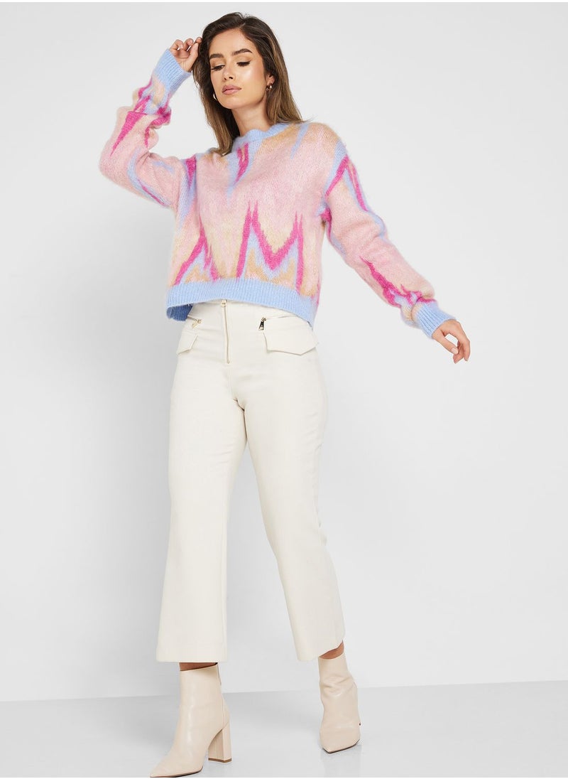 ONLY - Printed Puff Sleeve Sweater - Image 1