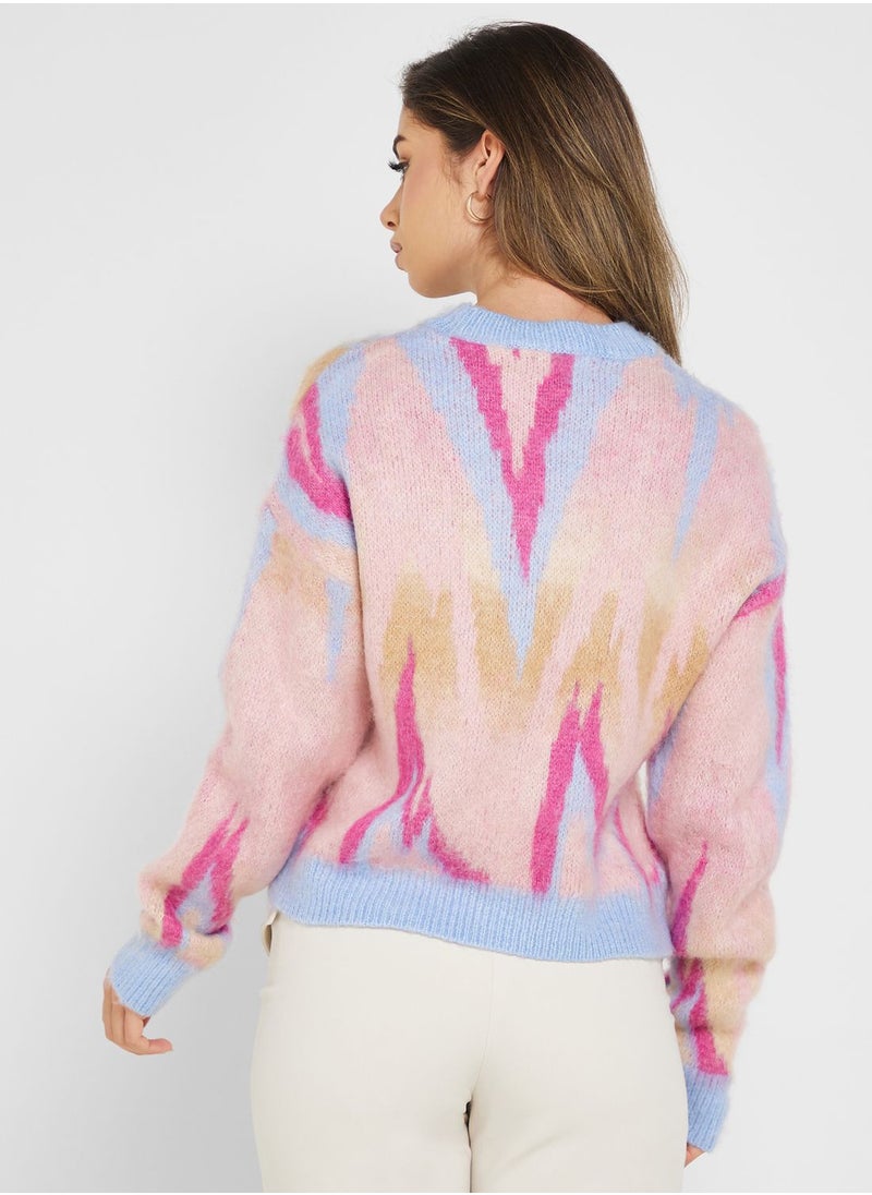 ONLY - Printed Puff Sleeve Sweater - Image 1